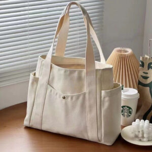 Large Capacity Canvas Tote Bag with Multiple Pockets